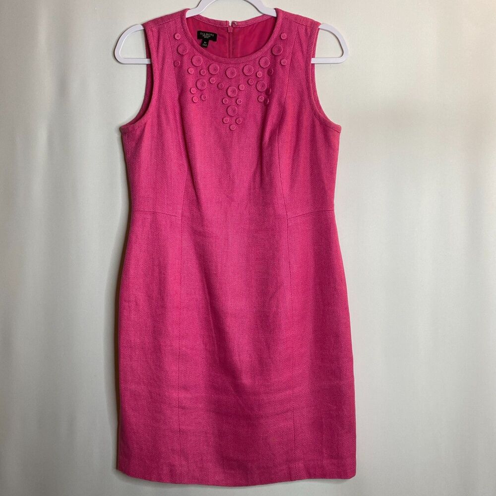 Talbots Petites Pink Linen Sleeveless Dress 3D Fabric Flower Detail Size 6p
